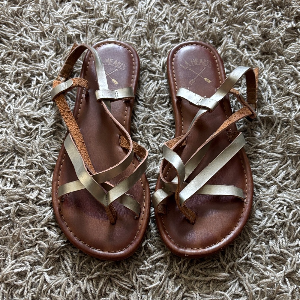La Hearts Brown and Gold Strappy Sandals